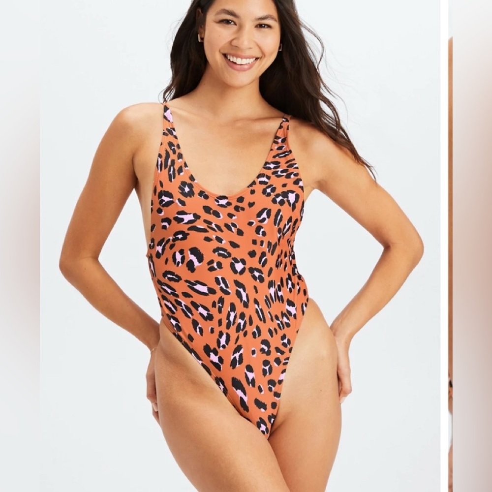 Fabletics Low Back One-Piece Swimsuit Leopard Print
